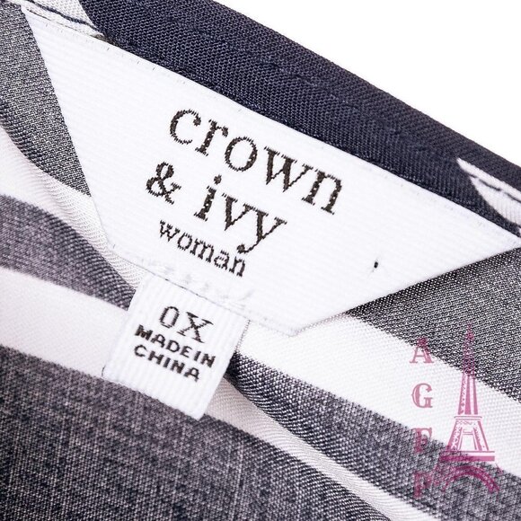 Crown Ivy striped Navy blouse top size 0X ruffle polka dot preppy  💖2/$30 - Picture 13 of 14